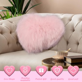 Heart Pillow, Soft Fluffy Long Plush Love Throw Pillow Decorative Cute Heart Shaped Back Cushion Comfortable Light Pink Pillow Decor for Bedroom Sofa Couch Gift (Light Pink)