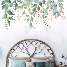 Hanging Leaves Wall Stickers for Bedroom: Peel and Stick Green Vine Large Tree Leaf Wall Decals - Living Room Bathroom Kitchen Office Nursery