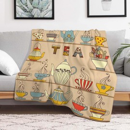 Throw Blanket 50x60 Inch,Tea Cup Teapot Coffee Cozy Soft Lightweight Fuzzy Flannel Blanket 60x50 Inch Suitable for Couch Bed Sofa Living Room in All Seasons