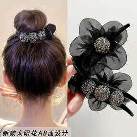 Elegant Metallic Sunflower Bun Hair Claw Clip Blooming Sunflower Bun Clip - Champagne Set 10ea