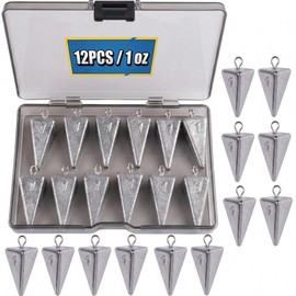 Hfuiqau 12PCS Pyramid Sinkers, Surf Fishing Weights Kit, 1oz Lead Sinkers