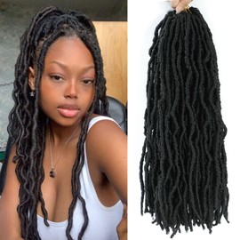 Faux Locs 24 Inch 8 Packs Locs Crochet Hair For Black Women New Soft Locs Curly Wavy Pre-Looped Crochet Hair Crochet Faux Locs Goddess Faux Locs synthetic Hair Extensions (24Inch,1B)