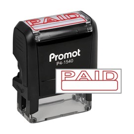 Promot Paid Self Inking Rubber Stamp - Refillable Paid Stamper - Business, Bookkeeping, Ordering, Accounting, Work, Office Stamps - Red Ink
