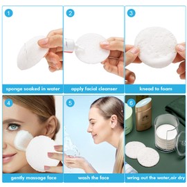 50 Pieces Compressed Natural Facial Sponges Round Soft Face Exfoliator Cleansing Sponge Reusable Cosmetic Sponge with Clear Plastic Sponge Storage Jar for Exfoliating, Makeup Removal (White)