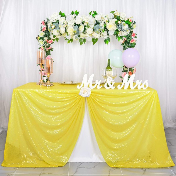 ShinyBeauty 60x102-Inch Sequin Tablecloth Yellow Sequin Rectangular Table Cloth For Wedding Party