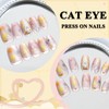 Pack of 30 Cat Eye Artificial Nails Short, Glitter Press