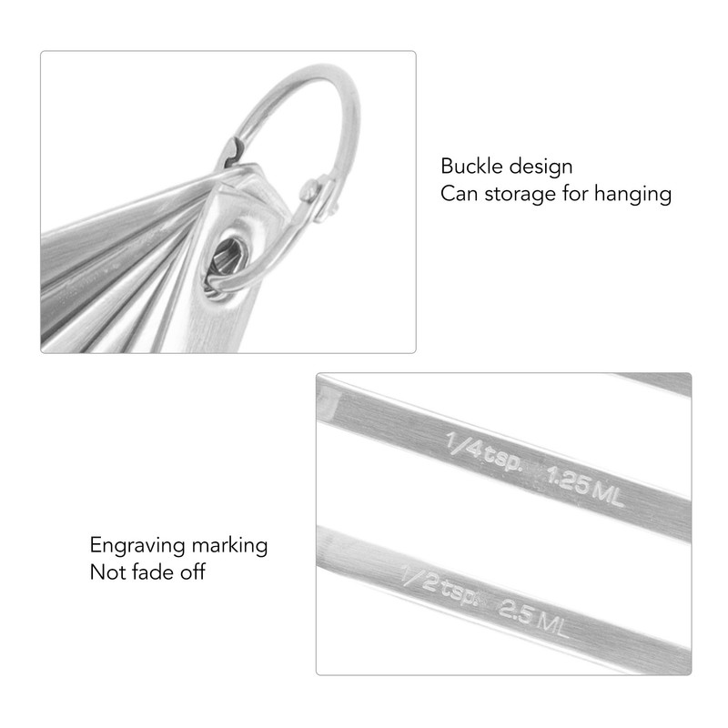 6PCS Rectangle Measuring Spoon Set Stainless Steel Accurate Clear Marking
