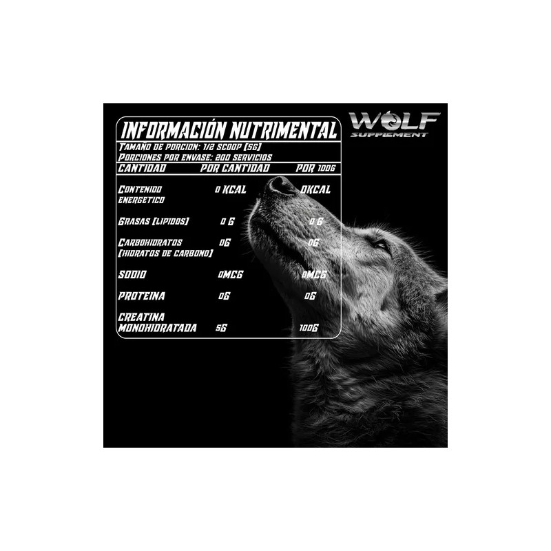 Suplemento Creatina Monohidratada Wolf 1 Kg 200 Servicios