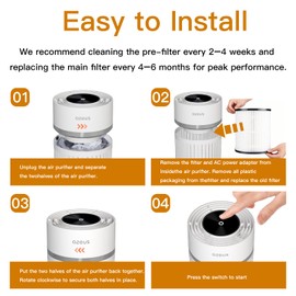 Azeus H13 True HEPA Air Purifier for Bedroom Pet Hair, Portable Small Air Purifier for Home, Office, Living Room,3 Speeds,White