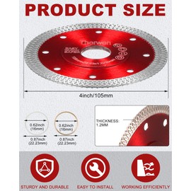 Therwen 20 Pcs Diamond Saw Blade 4 Inch Thin Tile Blade Bulk Tile Blade Diamond Cutting Wheel for Angle Grinder Cutting Porcelain Ceramic Tile Granite Marbles (Red)