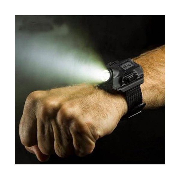 Maxbei Waterproof LED Tactical Display Rechargeable Wrist Watch Flashlight Multi Tools Outdoor Lighting for Outdoor Camping Hunting