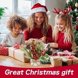 Small Christmas Table Decor with Light - Mini Tabletop Christmas Tree Decorations for Christmas Women Gift, Include Berry Pinecone Greenery Red Balls for Indoor Home Fireplace Desktop