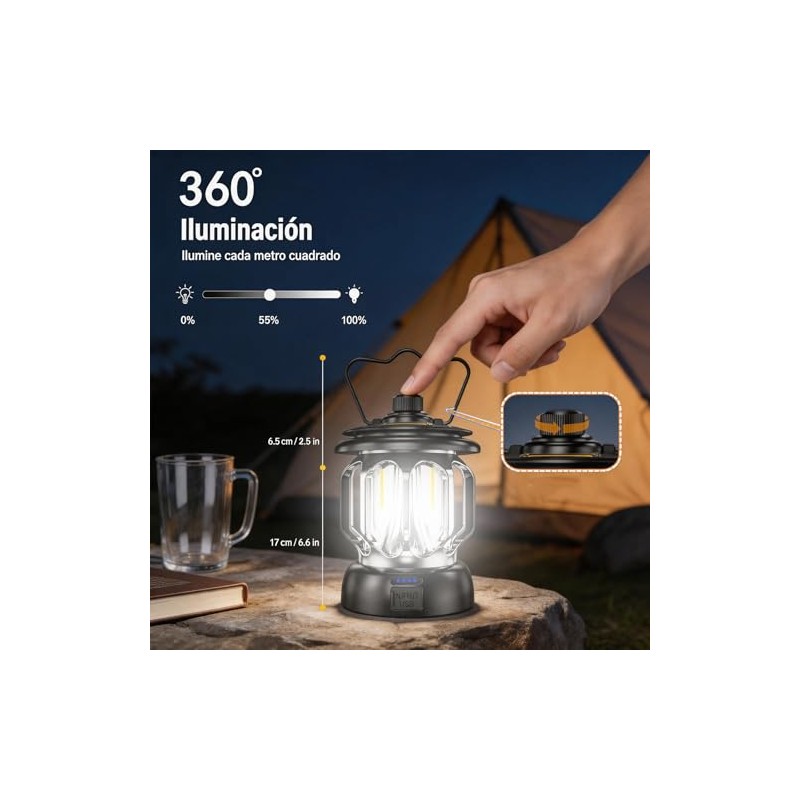 Purplecrystal LED camping lantern, rechargeable retro camping light, IP65 Impermeables,Adecuado