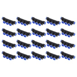HOPESPANNER Push to Connect Air Fittings 1/4" Five Way Air Line Quick Connector Plastic 20 Pcs Blue Black