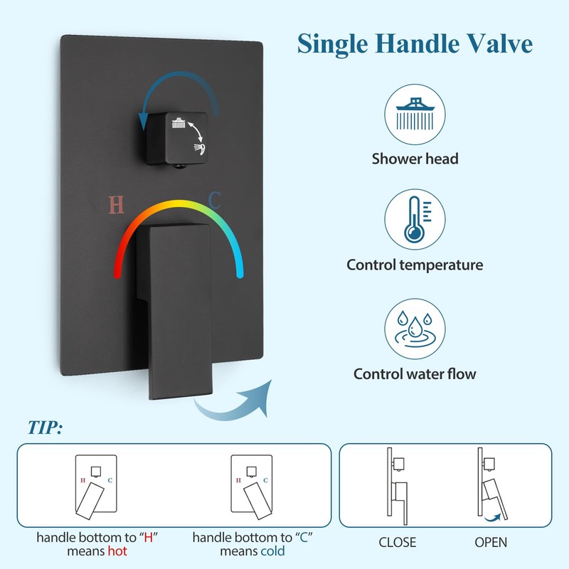 Matte Black Square Shower Head with Handheld Set, Rainfall Shower