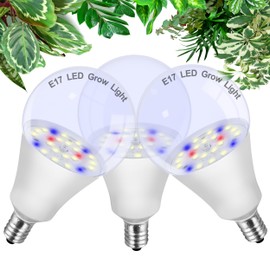ALIDE E17 Intermediate Base Plant Grow Light Bulbs for Indoor Plants, E17 Full Spectrum Sun Grow LED Lamp 10W with Balanced Spectrum 5000K Red Blue Yellow for Seeds Greens Laboratory,Greenhouse,3Pack