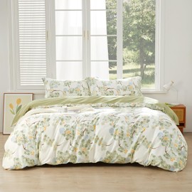 SAPHREAS Watercolor Leaf Duvet Cover Set King Size 3pcs Green Pine Tree Botanical Comforter Cover Bedding Set Garden Style 1 Duvet Cover 2 Pillow Shams, Comforter Not Included