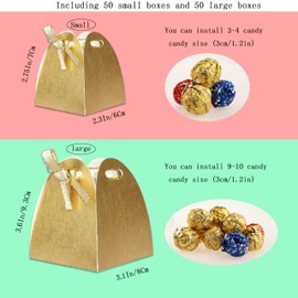 yyywaz 100Pcs Gold Paper party favor boxes (2.3x2.7)(3.6x3.1) with Golden edge ribbons cookie gift boxes wedding birthday party festival (Gold)