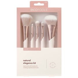 EcoTools Luxe Natural Elegance - Juego de brochas profesionales para maquillaje facial y base, kit premium para maquillaje de cara, mejillas y ojos, juego de 5 piezas