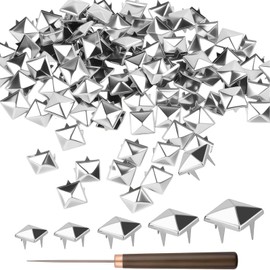 500Pcs Square Pyramid Studs for Clothing - 4/6/8/10/12mm Silver Metal Punk Rivet Spikes with Handle Awl -Four-Jaw Square Studs Kit for Punk Rock Clothing, Leather Craft, Pet Collars, Bags & Belts DIY