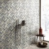 TREGLG-09 Recycle Glass Wooden Look Blue Herringbone Mosaic Tile Backsplash