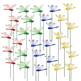 Woohome Pack of 30 Garden Dragonfly Decoration, Double Wings Dragonfly on Sticks, Garden Dragonfly Poles, Garden Ornaments for Yard, Patio, Party Decorations