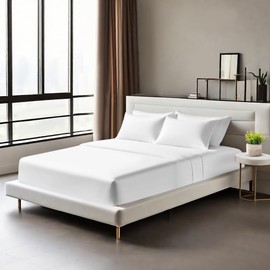 Egyptian Cotton Fitted Sheets 25cm Deep Mattress Pocket 200 Thread Count Fitted Bed Sheet- Soft & Comfortable Bottom Sheet (White, Single)