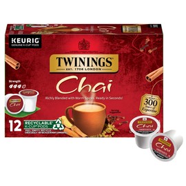 Twinings Twinings Chai Black Tea K-Cup Pods for Keurig, 12 Count (Pack of 6), Naturally Sweet, Savoury Spice Flavour, Caffeinated, Enjoy Hot or Iced
