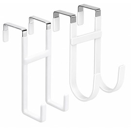 2 Pack Over Door Hook Hanger with Dual Hook Heavy Duty White Metal Hanger