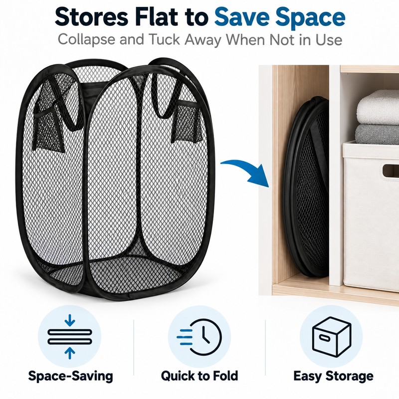 Foldable Laundry Basket for Dirty Clothes – Space-Saving Mesh Hamper