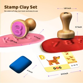 UdoUto Wooden Alphabet Number Stamp Clay Flashcards Set for Kids, Letter Stampers ABC Toys and Learning Number Stampers for Playdough, Arts and Crafts Supplies