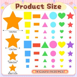 1620Pcs Foam Stickers Foam Shape Stickers Colorful Self Adhesive,8 Colors Heart Star Circle Sticker for DIY Crafts Foam Geometric Stickers for Scrapbooking Art Project Reward Home Party Decor