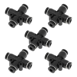 HOPESPANNER Push to Connect Air Fittings 5/32" Equal Cross Air Line Quick Connector Plastic 5 Pcs Black Silver Tone