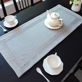 Rectangular Table Runner, Modern Table Runner with Diamonds, Suitable for Restaurant, Wedding, Outdoor Coffee, Party, Holiday Table Use (Light Grey, 40 x 90 cm)