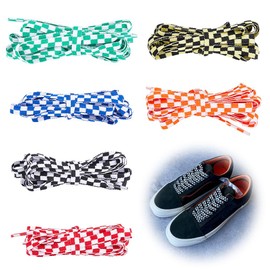 SUPERFINDINGS 6 Pairs 6 Colors Tartan Pattern Shoelace 1.6m Two Tone Flat Shoe Strings Plaids Stripe Casual Shoe Laces Checkered Shoelace Replacement