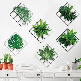Green Plants Wall Sticker,DIY Botanical Vases Decals for Living Room Bedroom Kitchen Decor, Vinyl Removable Vivid Green Leaves Plants Wall Stickers for Decorations, Set of 6(31x31cm)