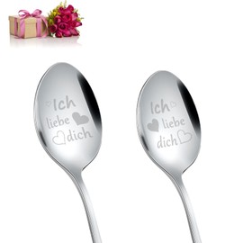 Funnydin Dessert Spoon "I Love You" Latte Spoon, 2 Pieces, Engraved Coffee Milkshake Long Handle Spoon, Engraved Coffee Spoon, Christmas Gift Valentine's Day for Girlfriend, Family, Husband, Birthday