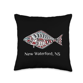 New Waterford Nova Scotia Native Halibut Fisherman New Waterford NS East Coast of Canada Halibut Native Fishers Throw Pillow, 16x16, Multicolor