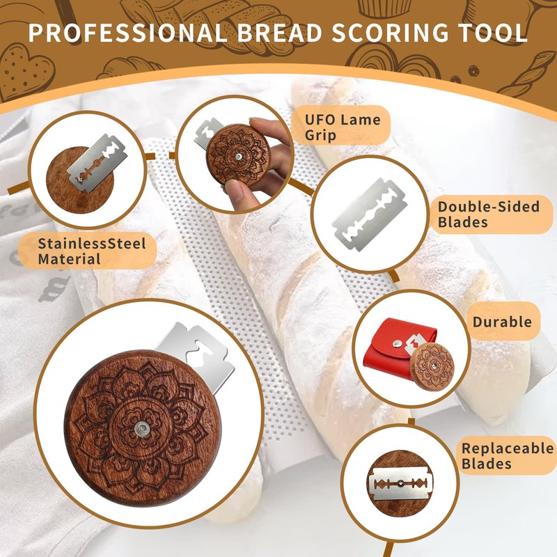 COOHLYEE Bread Lame Sourdough Scoring Tool,Wooden Lame Bread Scoring Tool