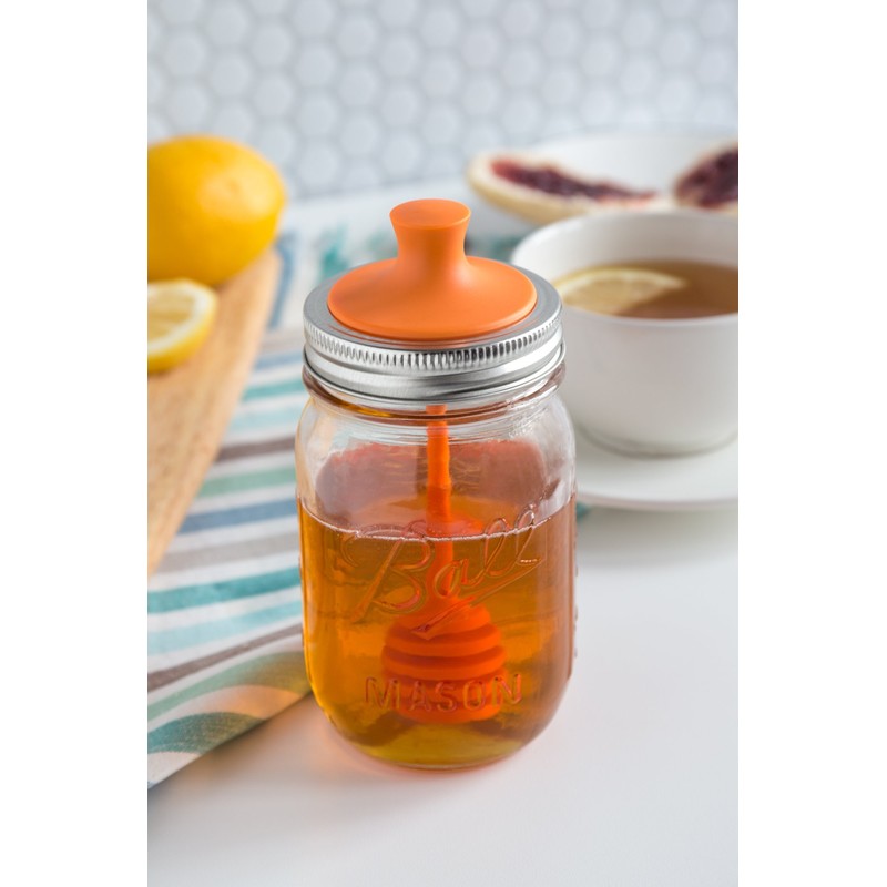 Jarware Honey Dipper Lid for Regular Mouth Mason Jars, Orange,