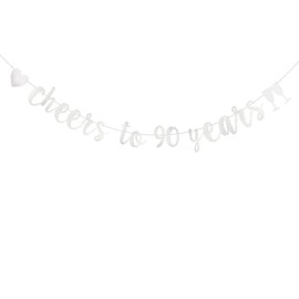 DONGLYJL Silver Glitter Cheer 90 Years Banner, Pre-Strung, 90TH Birthday Party/90TH Wedding Anniversary Party Decorations, Cheers to 90 Years