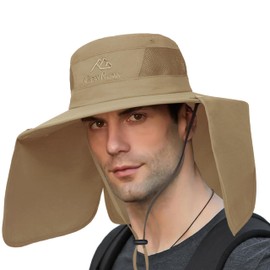 Wide Brim Sun Hats with Breathable for Fishing, Hiking (US, Alpha, One Size, Khaki)