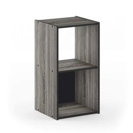 Furinno Pelli Cubic Storage Cabinet, 2x1, French Oak Grey/Black