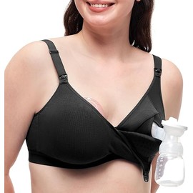 Momcozy Hands-Free Pumping Bra, Wireless & Seamless Breast Pump Bra, Breathable Tencel™ Fabric & Fully Fixed Cups