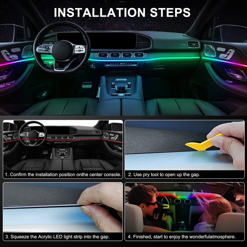 Acrylic Interior Car LED Strip Light with Wireless APP, RGB