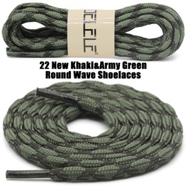 DELELE 2 Pair Round Wave Shape Non Slip Heavy Duty and Durable Outdoor Climbing Shoelaces Khaki & Army Green Hiking Shoe Laces Shoestrings-47 inch