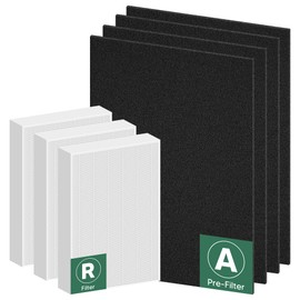 Improvedhand HPA300 HEPA Filter Replacement for Honeywell Air Purifier HPA304 HPA3300b HPA5300 HPA5350 HPA8350 HPA300VP, Compared to HRF-R3 (3 True HEPA R Filters and 4 A Pre-Cut Carbon Pre-Filters)
