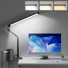 mlogiroa Led Desk Lamp with Clamp Adjustable Swing Arm Clip on Lamp with Timer 3 Color Temperature & 6 Brightnes Desk Lights for Home Office Bed Headboard (Black)