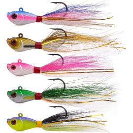 Bucktail Jigs Saltwater Lures Assorted Jigs Head Fishing Lures for Bass Walleye Crappie Striper 1/4oz-2oz (3/2oz Mixed Colors, Pack of 5)