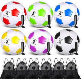 Ceenna 6 Pcs Soccer Ball Bulk with Pump Bag Machine Stitched Deflated Soccer for Outside Sports Training Game Practice(Multicolor,Size 5)